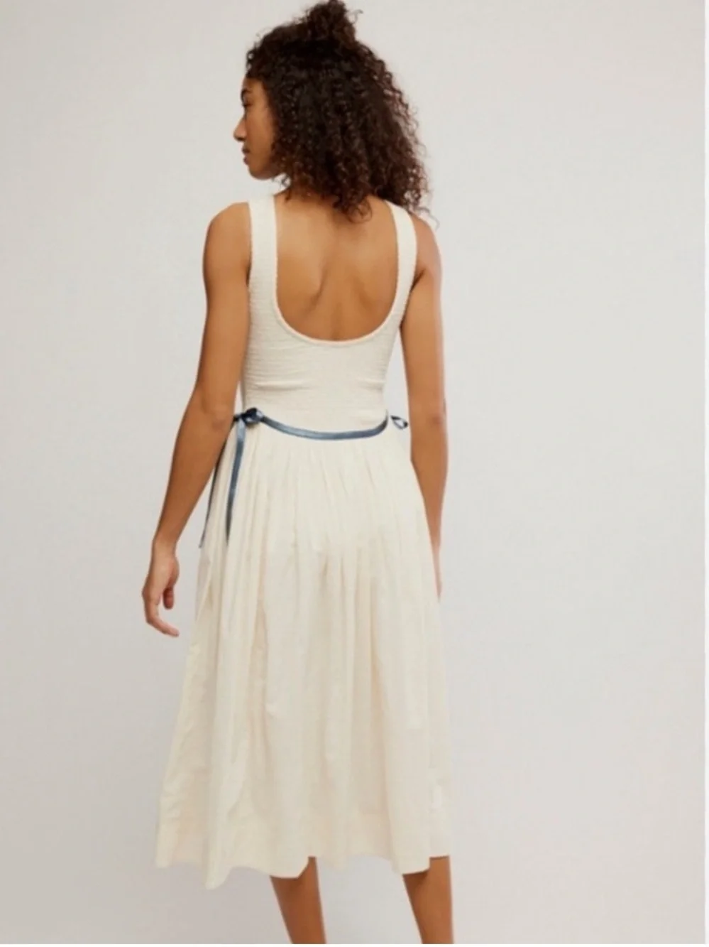 NWOT Free People Nightingale Solid Midi Dress with Navy Tie - Picture 4 of 13